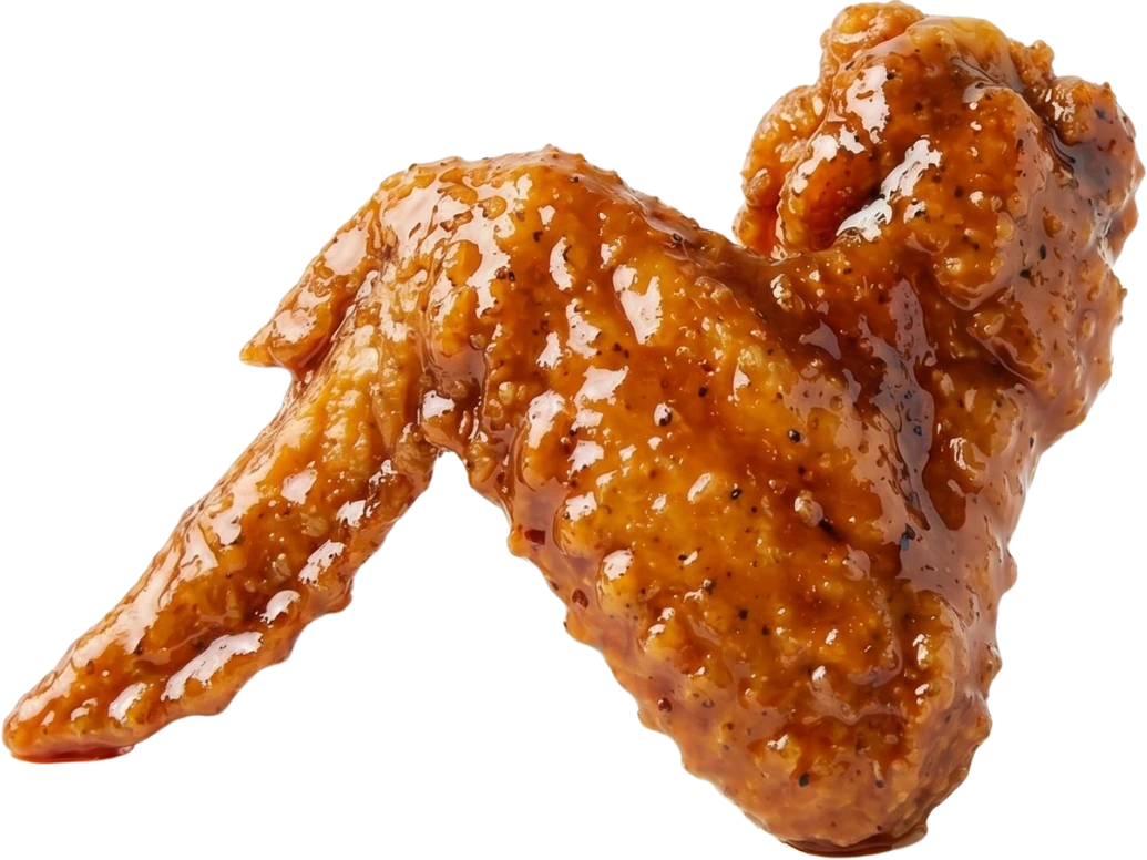 Crispy glazed chicken wing fresh from the fryer